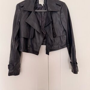 Avec Les Filles Navy Blue Leather Jacket